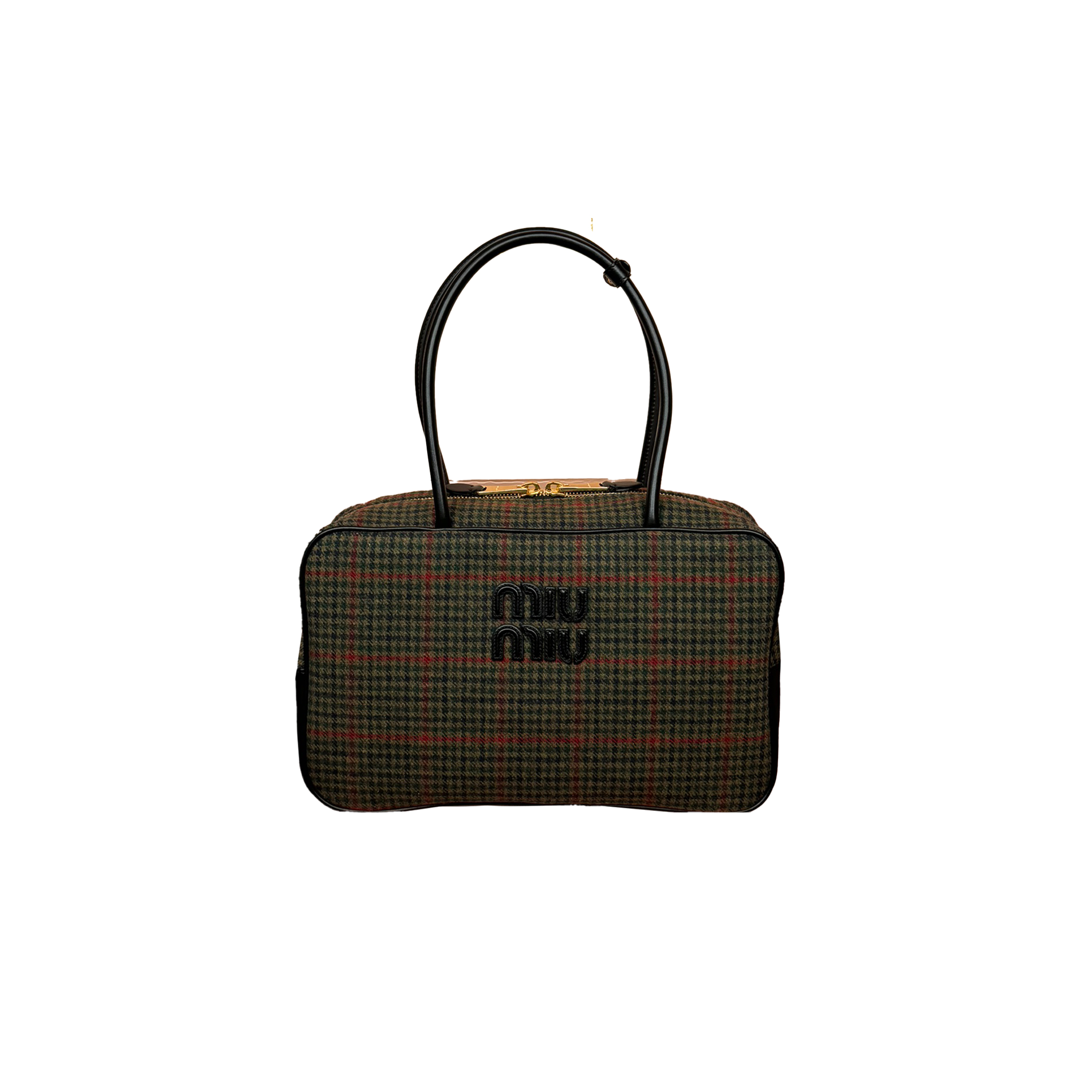 MIU MIU BEAU TARTAN TOP-HANDLE BAG WITH LEATHER DETAILS 5BB163 (34*20*10cm)